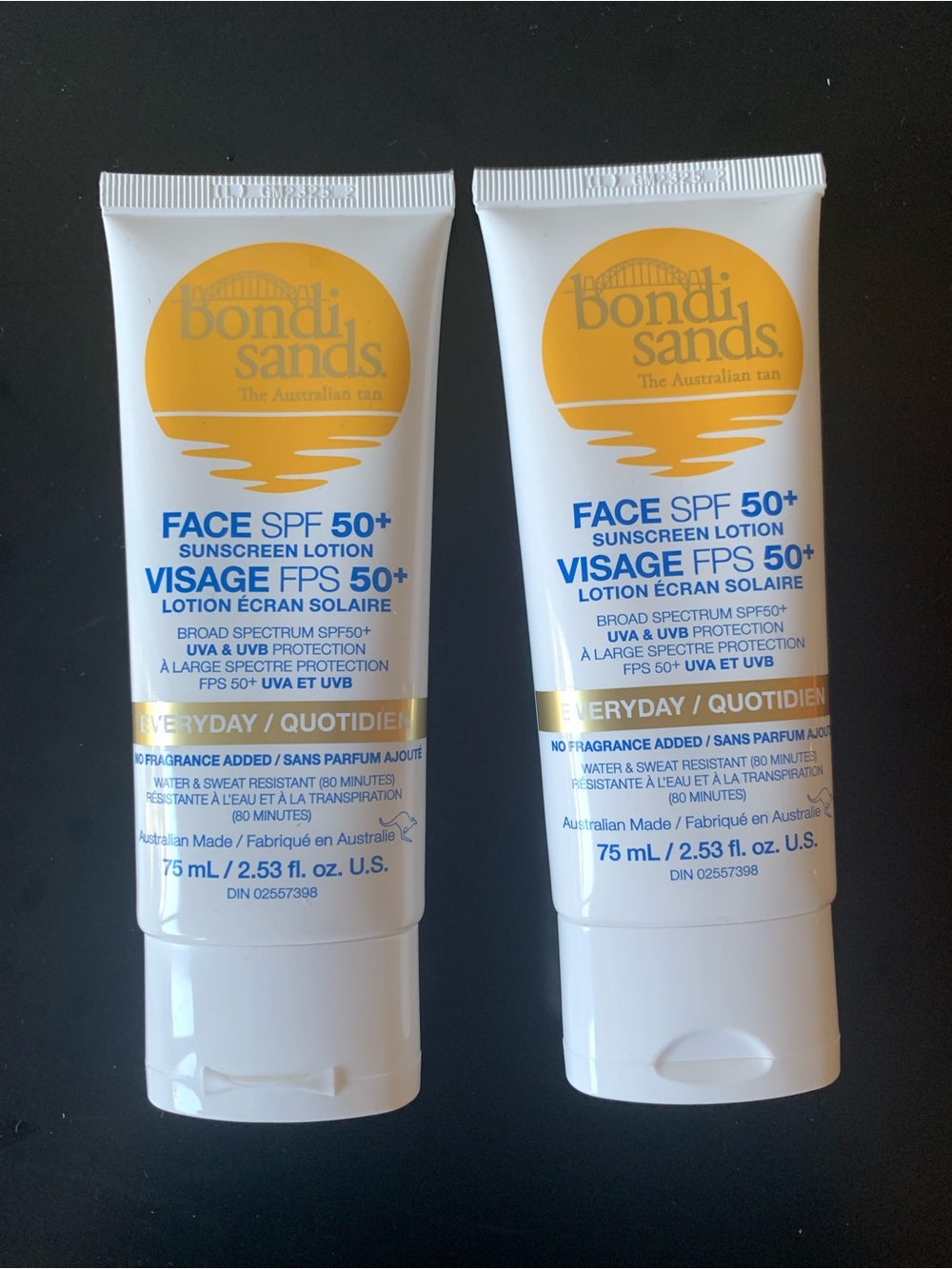 🌞 TWO New Bondi Sands SPF 50+ Face Sunscreen Lotion Water Sweat Resistant 2x75ml